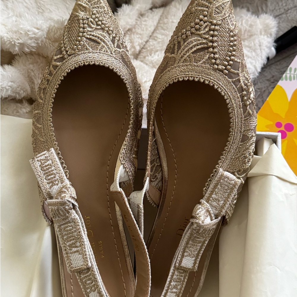Dior Women's Gold Embroidered Heels